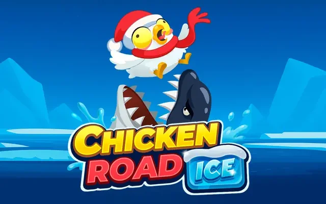 Banner Chicken Road Ice cu găina pe gheață între rechini