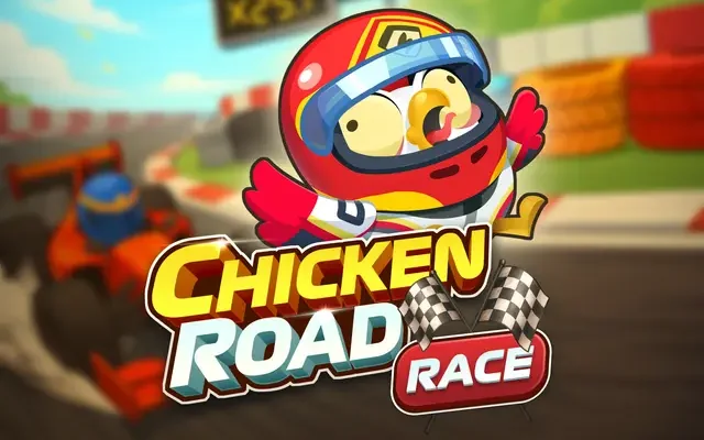 Banner Chicken Road Race cu găina în cască de pilot